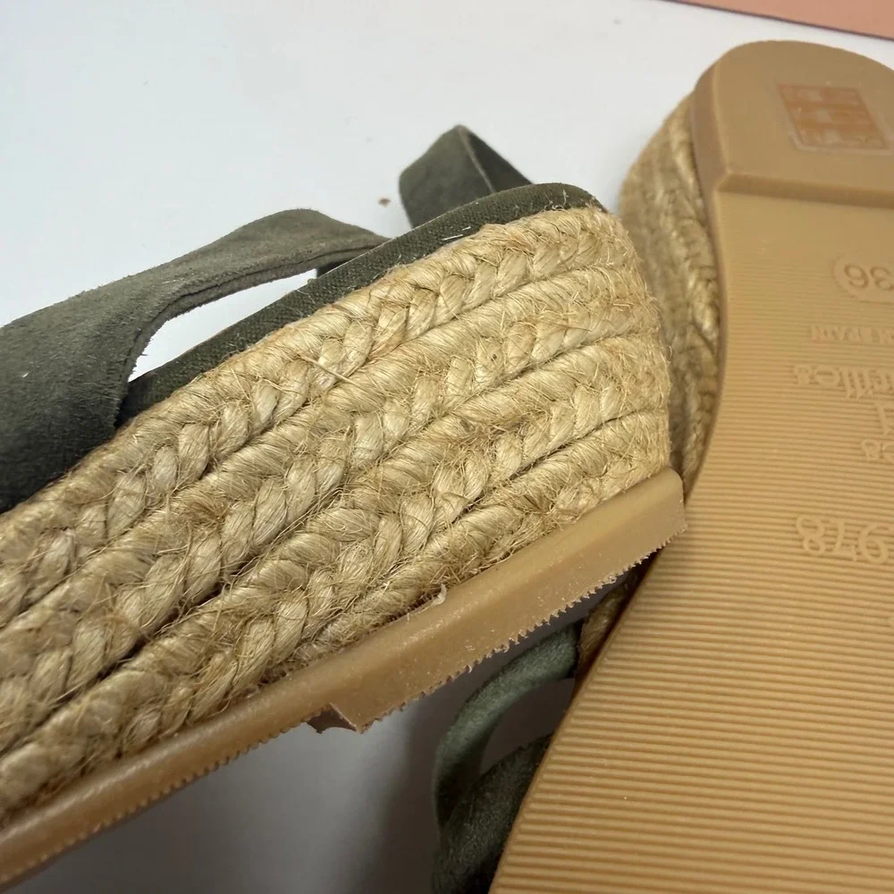 Eric Michael Elva Suede Espadrille Wedge Sandals Green 36 US 6 Handmade Spain